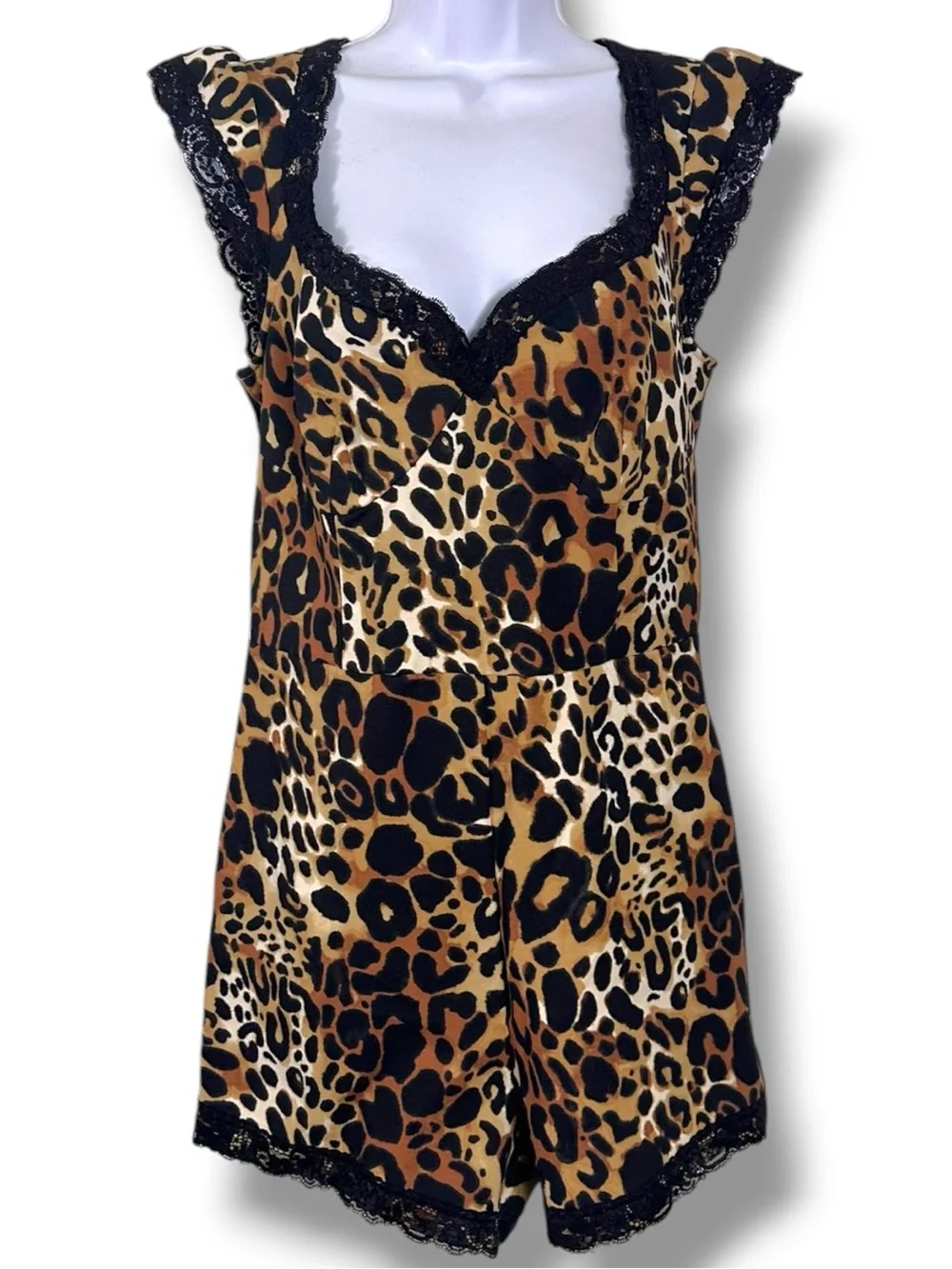 Anthropologie Maeve Leopard Cheetah Lace Trim Romper Size Medium NWT